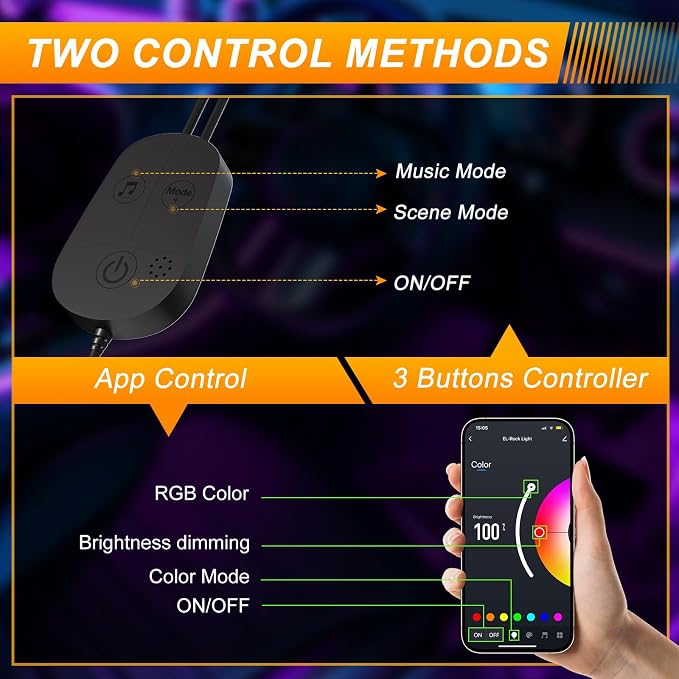 LED Lights for Car Interior 2-Line Inside Cool Accessories Decorations with App and Control Box, Color Changing Footwell Lighting for Cars, Truck, USB DC 5V