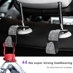 4 PCS Car Seat Headrest Hooks, Bling Crystal Rhinestone Back Seat Hanger Storage Organizer, Sparkly Seatback Holder Hooks for Purse and Bags Universal For Most Vehicles (Silver)