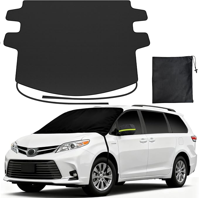 Upgraded Car Windshield Cover for Ice & Snow [All-Weather Protection] Magnetic Fit Weatherproof Frost Cover, Winter Accessories, Fit for MPV, Van, Full-Size Trucks