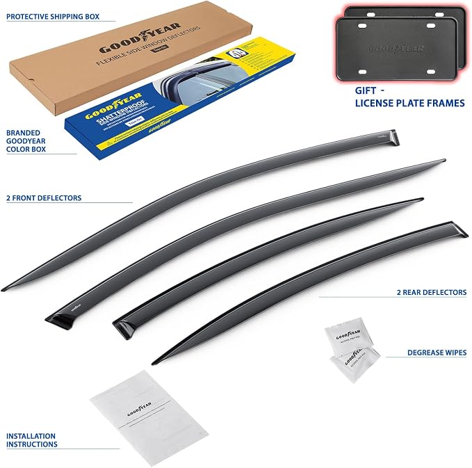 Goodyear Shatterproof Window Deflectors for Toyota Camry 2025-2026 Sedan, Tape-on Rain Guards, Window Visors, Vent Deflector Visor, Car Accessories, 4 pcs. - GY008946