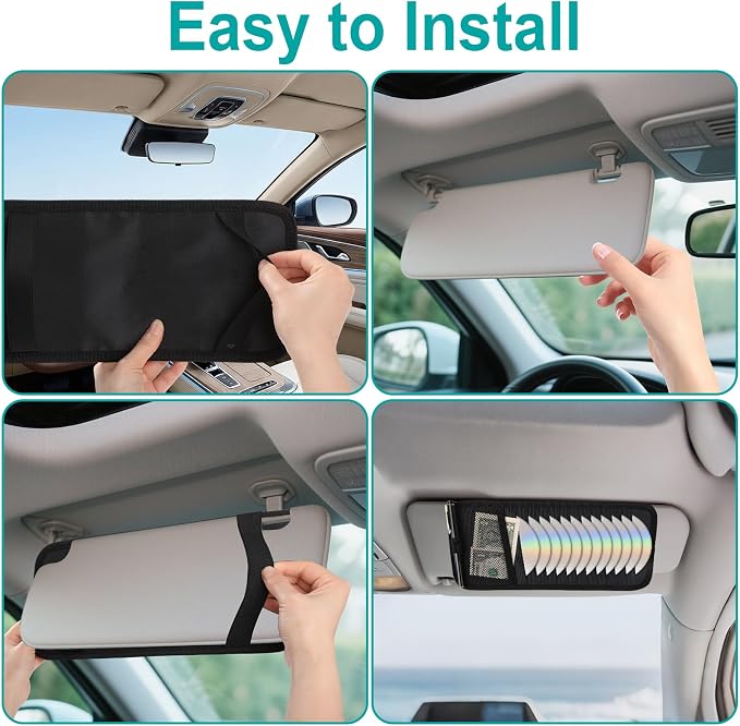 Car CD Holder Visor Organizer, DVD Storage Case for Vehicle Sun Visor, 12 Capacity Disc Holder for CDs/DVDs/Blu-ray, Car Interior Storage Organizer Black