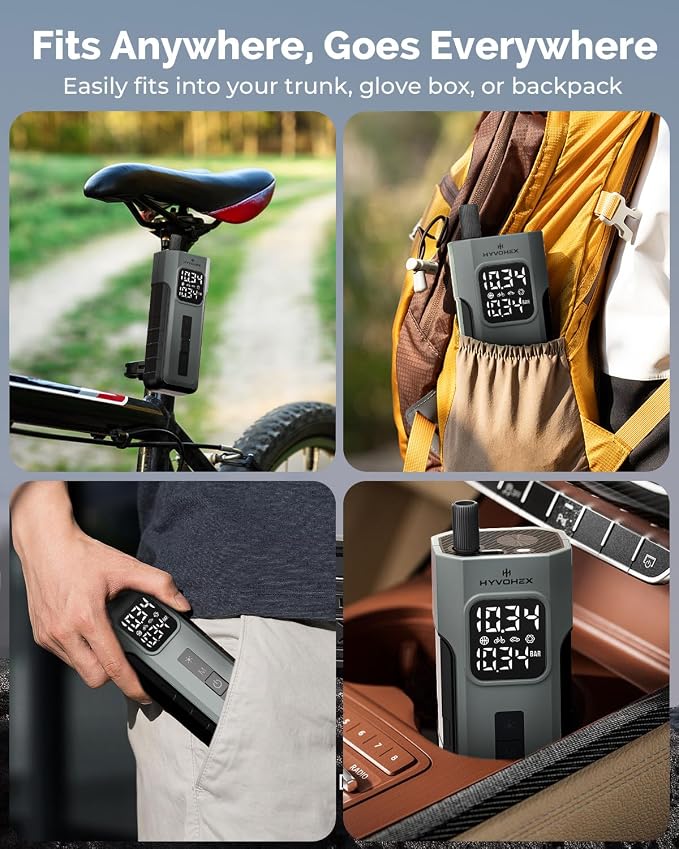 Tire Inflator Portable Air Compressor for Ball Pump,1 Min Fast Inflation Cordless Bike Pump with Digital Pressure Gauge LED Light,150 PSI Electric Air Pump for Car Tires,Bicycle,Motorcycle,Ball (Grey)
