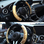 Black Gold Leather Bling Steering Wheel Cover, Anti-Slip Steering Wheel Protector with Crystal Rhinestones, Bling Steering Wheel Cover for Women and Girl Fit 14.5-15 inch
