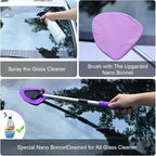 XINDELL Interior Windshield Cleaner Tool, 24" Long Reach Car Glass Cleaner with Microfiber Pads, Extendable Handle for SUV Truck Slanted Windshield & Hard-to-Reach Areas