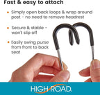 Car Hooks for Purses and Bags with Leather Trim - Unbreakable Headrest Car Hooks for Large Purse Straps and Heavy Bags up to 40 lbs - Secure Attachment Loops Fit All Headrest Posts, 2-Pack