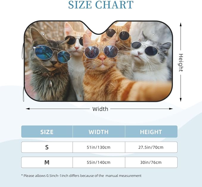 Windshield Sun Shade Funny Cat Car Front Window Sunshade Cover for Truck SUV Blocks UV Rays Automotive Visor Interior Protector 55 x 30 inch