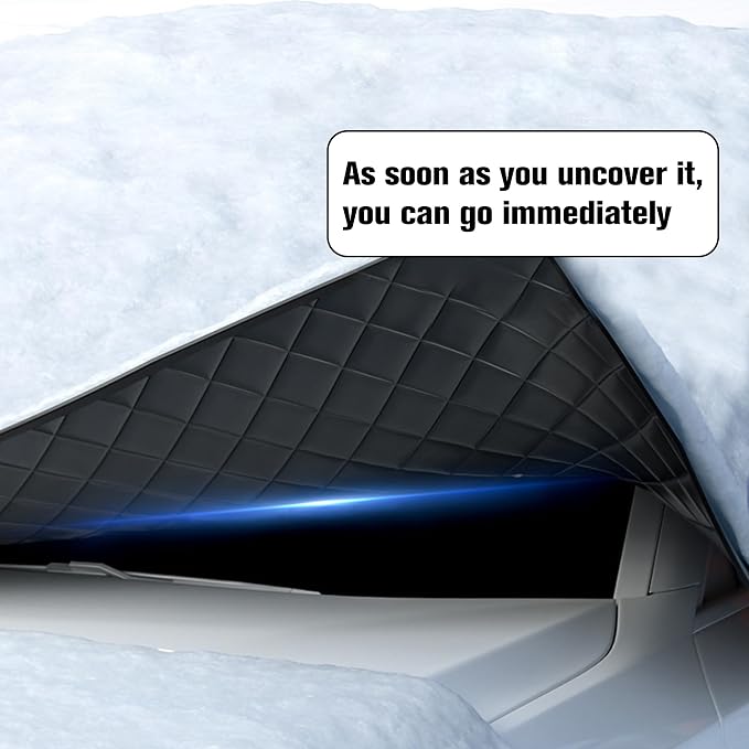 5-Layer Larger Covering Windshield Cover, UV Heat Insulation Sun Shade Cover, All Season Snow Ice Waterproof Windshield Cover, Hail Protector for Sedan Compact Hatchback (Size M)