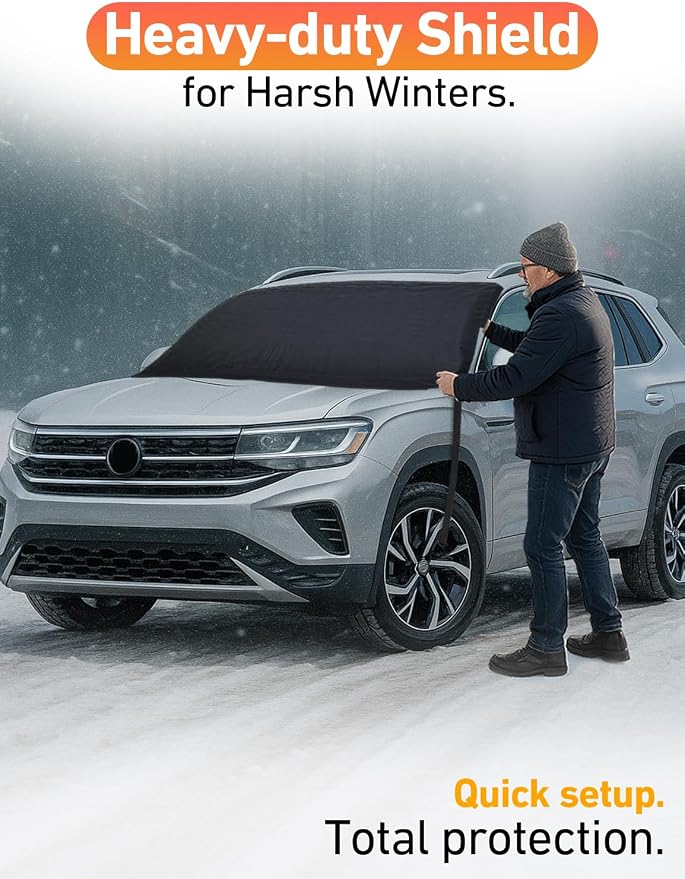 Car Snow Cover Compatible for Volkswagen Tiguan | Windshield Cover for Ice and Snow with S-Hook Straps | Heavy-Duty 600D Oxford Winter Car Cover, Waterproof & Anti-Slip