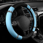 Road Comfort Leather Steering Wheel Cover – Premium Anti-Slip Car Steering Wheel Grip Cover – Universal Fit for 14.5”–15” Cars, Trucks & SUVs - Blue