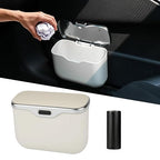 Automatic Push Button Car Trash Can with Secure Lid, Vehicle Garbage Bin (Beige)
