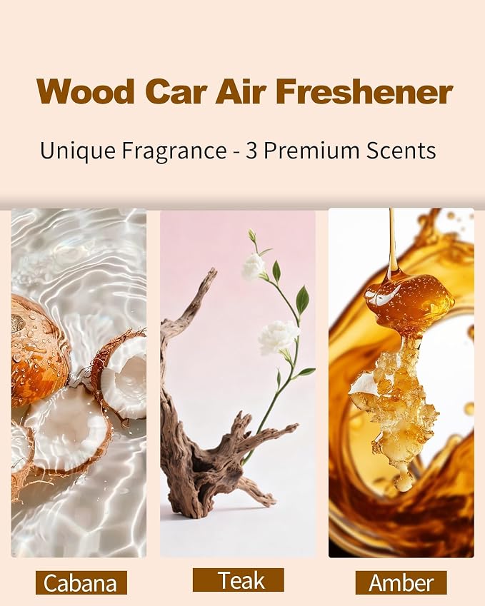 Car Air Freshener Long Lasting Car Odor Eliminator Scent Diffuser The Original Wood Air Freshener for Visor Clip Includes 1 Metal Clips