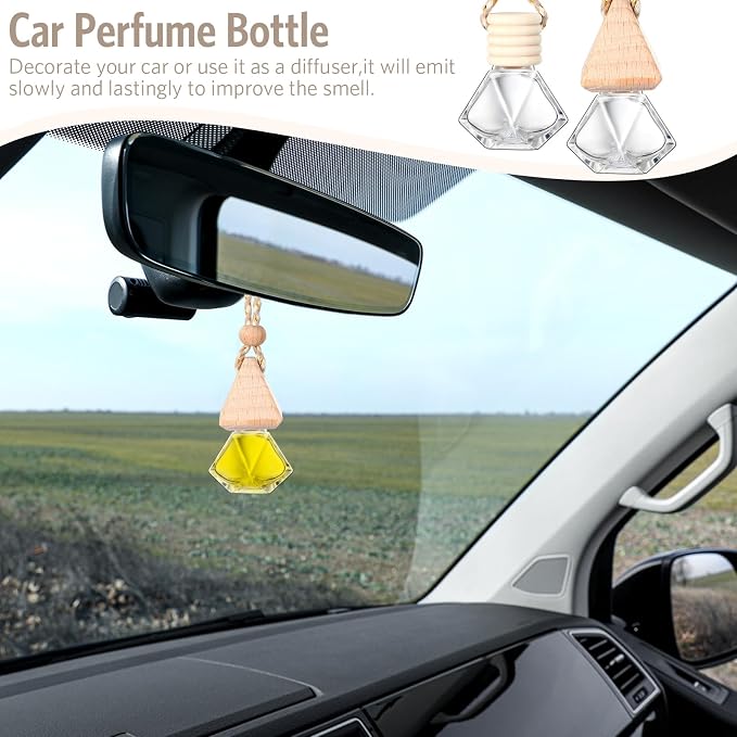 100 Pcs Car Air Fresheners Diffuser with Wooden Cap Empty Aromatherapy Diffuser Clear Car Fragrance Holder Pendant Hanging Perfume Fresheners Bottles for Decor(Diamond,Clear)