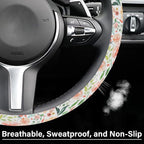 Colorful Flowers Steering Wheel Cover, Cute Printing Steering Wheel Cover Protector for Women, Ultra-Thin with Personalized Pattern Design, for Steering Wheel with a Diameter of 14.5"-15"