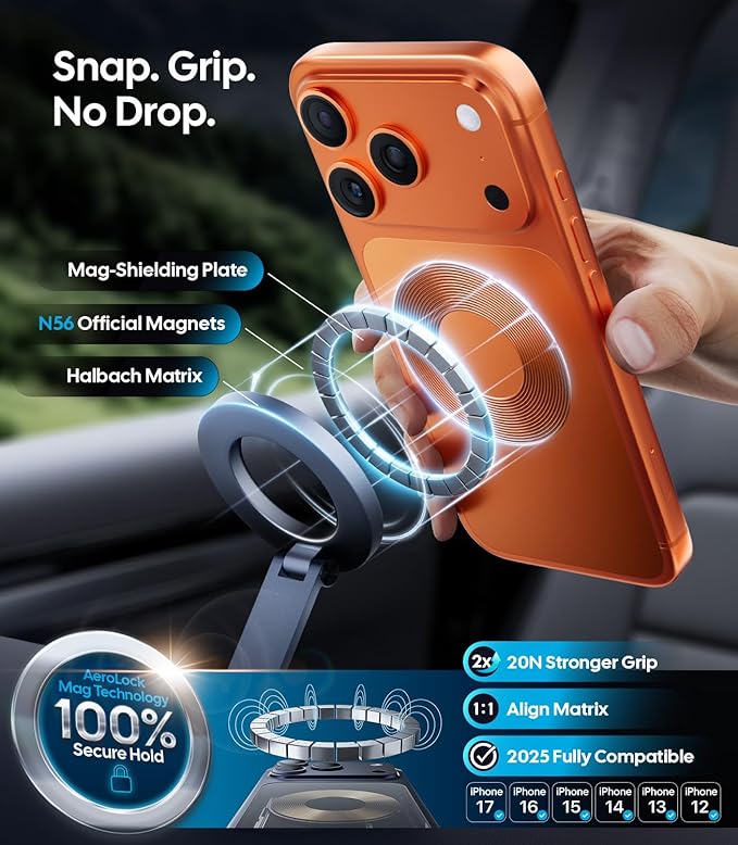Vacuum Magnetic Phone Holder for Car for Magsafe [80LBS Suction & 3000gf Magnetic] 360° Adjustable Car Phone Mount, for iPhone 17 Pro Max 16 15 14 13 12 Air Plus, Black