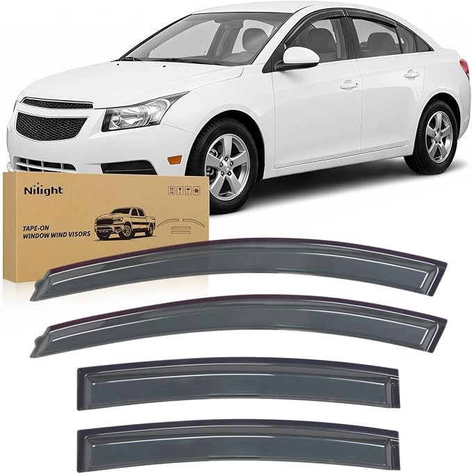 Tape-On Window Visors for Chevy Cruze Sedan 2011-2015, Rain Guards Wind Deflectors Vent Shades, Smoke Sun Rain Guard, 4PCS