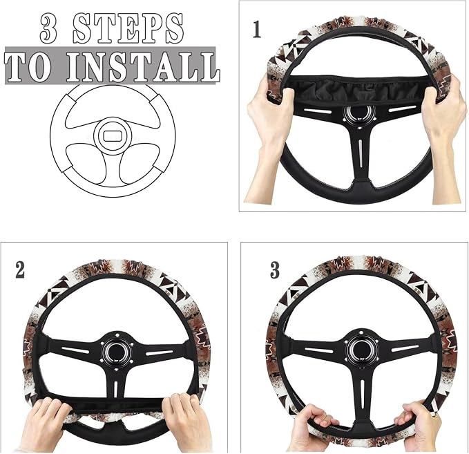 Southwest Aztec Navajo Brown Auto Steering Wheel Cover Universal 15 Inch Anti-Slip Neoprene Southwest Tribal Car Steering Wheel Protector for Women Men