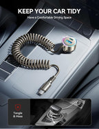 USB C 90W Car Charger for iPhone 17/16 Pro Max, PD & QC3.0 w/5 ft 45W Type C Coiled Cable, Fast Car Phone Charger Adapter for iPhone 17Air/15 Pro, Samsung Galaxy S25/S24/S23, Pixel 10/LG/Android, iPad
