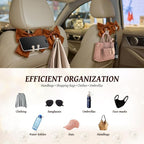2 PCS Bow Pearl Car Seat Headrest Hook – Cute Purse Hook for Car, Girly Interior Decoration Accessories Hook Hanger, Seatback Holder for Purses & Bags, Elegant Car Organizer (Woody Brown)