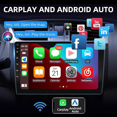 10 Inches Double Din Car Stereo, Apple CarPlay Screen, 2G+32G, Bluetooth Android Auto Screen with Backup Camera, Touch Screen, WiFi, Mirror Link, HiFi, GPS, FM