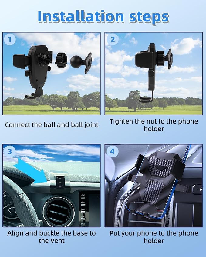 PZK Car Phone Holder for Toyota Tacoma 2016-2023 Accessories Custom Vent | 3rd Gen Tacoma Car Phone Mount Auto Lock Fixed Clip Hands Free 360° Rotation Phone Cradles for All 4.0-7.0'' Smartphones