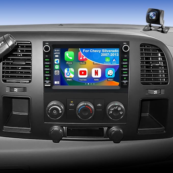 5GWifi Car Radio for GMC Sierra Chevy Silverado 1500/2500/3500 2007-2013, Acadia 2007-2012, Tahoe Yukon 2007-2014, Savana Equinox 7inch Stereo Touch Screen Carplay Android Auto GPS Camera