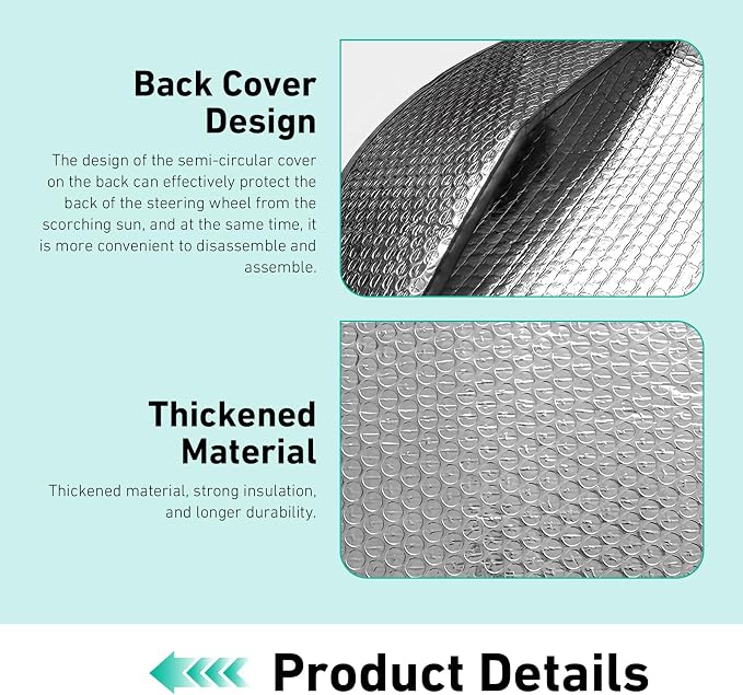 Car Steering Wheel Cover Sun Shade, 18" Anti-Heat Steering Wheel Sun Block, Aluminum Foil Steering Wheel Sun Shade Cover, Car Sunshade Accessories, Universal for Most Vehicle, RV, Truck