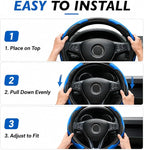 Car Steering Wheel Cover 15 inch, Microfiber PU Leather Elastic Steering Wheel Protector, Anti-Slip Breathable Car Interior Accessories for Most Cars (Blue)