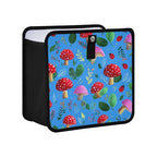 Car Trash Can Organizer Bin with Adjustable Strap for Back Front Seat Console Waterproof Leakproof Collapsible Portable 11 Inch Bright Blue Mushrooms Leaves and Ladybugs