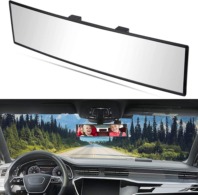 Rear View Mirror, Universal 12 Inch 2 Pack Panoramic Convex Rearview Mirror, Interior Clip-on Wide Angle Rear View to Reduce Blind Spot Effectively for Car SUV Trucks - Clear