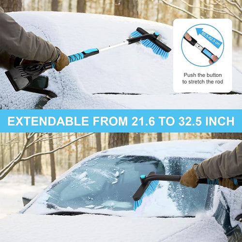 2 in 1 Extendable Snow Brush with Ice Scraper for Car Windshield, 33 Inch Car Window Scraper & Foam Snow Removal Brush for SUV, Heavy Duty Snow Cleaner for Truck Van, 360° Pivoting Head