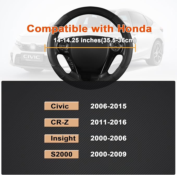 Steering Wheel Cover for Honda Civic(2006-2015),CR-Z, Insight, S2000 (Black-Small Size)