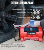 Tire Inflator Portable Air Compressor, 12V DC/110V AC Car Tire Pump with Inflation and Deflation, 5 Preset Modes, Digital LCD Pressure Gauge for Car Tires, Air Mattress and Small Inflatable