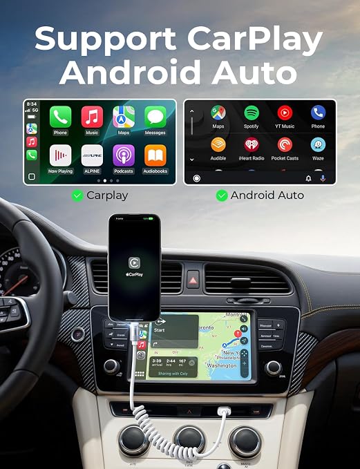 Coiled USB C Cable, 2 Pack for Android Auto & CarPlay Cable, Short USB A to USB C Cable Compatible with iPhone 17/16/15, Samsung Galaxy S25/S24/S23 A15/A14, Google Pixel 9/8, White 4FT