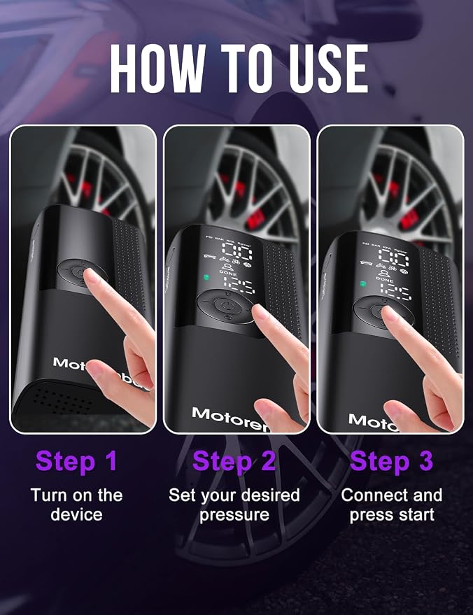 Tire Inflator Portable Air Compressor-150PSI Cordless Air Pump for Car Tires with Digital Pressure Gauge, LED Light, Fast Inflation & Auto Shutoff, Tire Pump for Cars Motorcycles Bikes Ball