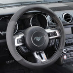 Sporty Two Tone Ergonomic Grip Steering Wheel Cover - Plush Leather Grip for Standard Size Wheels 14.5-15 inch Gray/Black