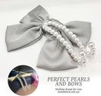 2 PCS Bow Pearl Car Seat Headrest Hook – Cute Purse Hook for Car, Girly Interior Decoration Accessories Hook Hanger, Seatback Holder for Purses & Bags, Elegant Car Organizer (Moonlight Grey)