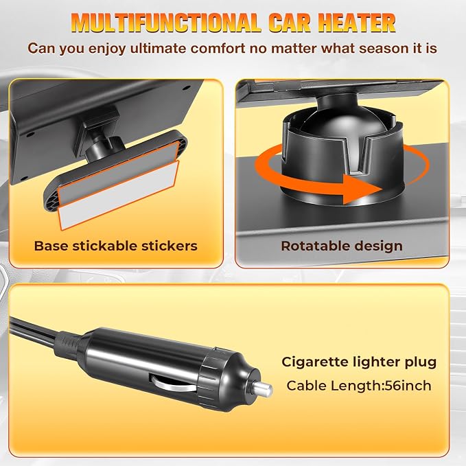 Portable Car Heaters for Vehicle, 2026 New Upgrade 12V Car Heater, 2 in 1 Defroster Defogger with Fast Heating, Plug in Cigarette Lighter for Car, SUV, Truck