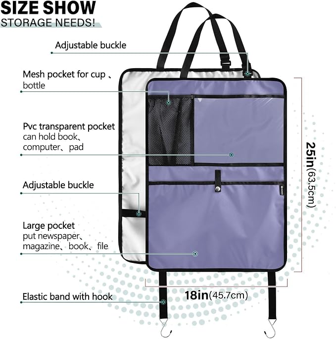 Purple Car Seat Organizer for Kids Backseat Kick Mat with Adjustable Strap Seat Back Protectors for Vehicle Car SUV 1 Pcs