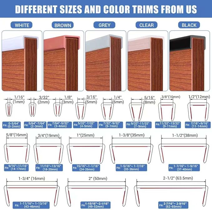 Rubber Edge Trim, Self-Adhesive House Door Edge Guard, Flexible U Shaped Edge Banding, Peel and Stick 1-3/4"(45mm) Wide Size U Shaped Protector, Baby Proof Guards for Plywood, Furniture, 20Ft