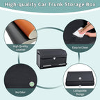 Car Trunk Organizer, Leather Trunk Organizer for SUV with Lid and Sturdy Handle Car Storage Organizer (Black, 20.47 x 11.42 x 12.2in)