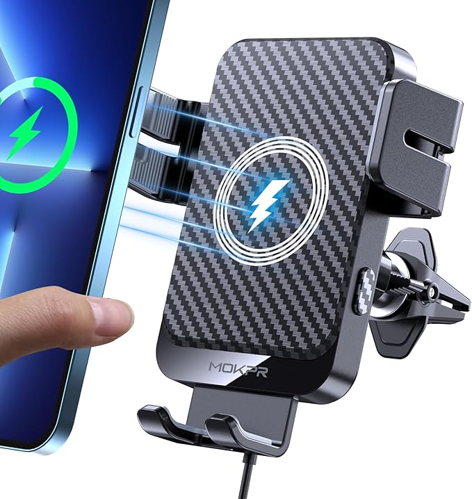 Wireless Car Charger, 15W Fast Charging Auto-Clamping Car Charger Phone Mount Air Vent Cell Phone Holder Compatible iPhone 16/15/14/13/13 Pro/12 pro/12/11, Samsung Galaxy S23/S22/S21/S20, etc