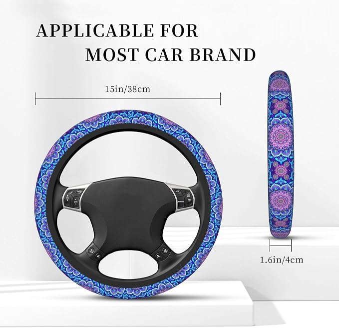 Blue Mandalas Elastic Steering Wheel Cover Non-Slip Breathable Steering Wheel Protector Fit Auto, SUVs, Truck