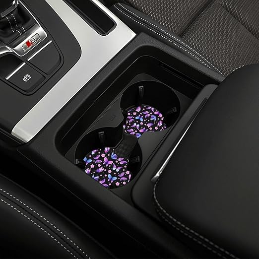 Car Trash Bag Butterfly Purple Hanging Back of Seat Car Portable Trash Bag Butterfly Purple Waterproof One-Handed Portable Strap Drawstring Garbage Bags 2 Pieces Car Coasters