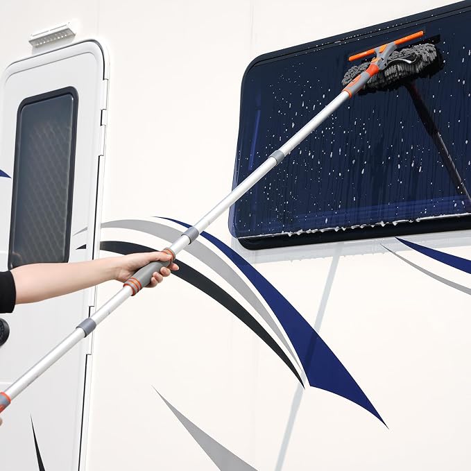 89'' Squeegee Window Cleaner 2 in 1 Rotatable Window Cleaning Tool Kit with Extension Pole, Window Washing Equipment with Bendable Head for Indoor/Outdoor Window and Car Glass