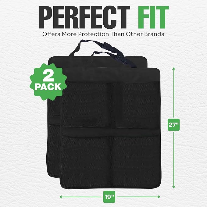 Back Seat Cover for Kids + 4 Pocket Storage Organizer, 2 Pack X-Large Waterproof Kick Mats Backseat Protector, Car Seat Back Protectors for Vehicles to Protect from Dirt, Mud & Scratches