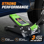 3 Ton Low Profile Floor Jack, Heavy Duty Steel Hydraulic Car Jack with Dual Pistons Quick Lift Pump, Hydraulic Racing Floor Jack, Lifting Range 3" to 20", Green