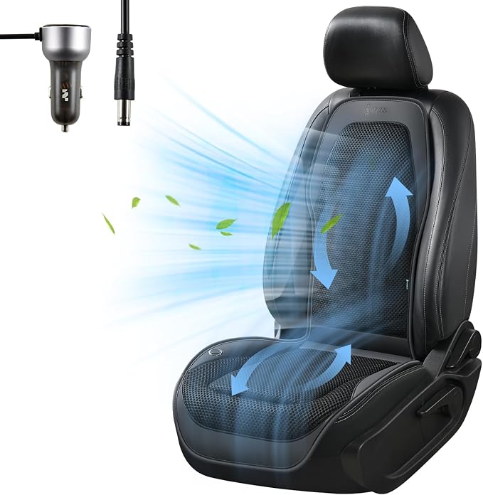 Upgraded Cooling Car Seat Cover Front Seat with Blowing&Suction, 12V-24V Ventilated Car Seat Cushion with 8 Turbo Fans, 3-Speed Adjustable Universal Fit Breathable Car Cushion for Summer Driving-Black