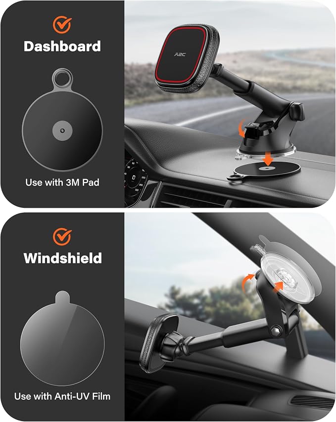 for MagSafe Car Mount, Dashboard & Windshield Suction Cup Holder with Telescopic Arm, Magnetic Phone Holder for Your Car, Designed for iPhone MagSafe Case (Black-Magsafe)
