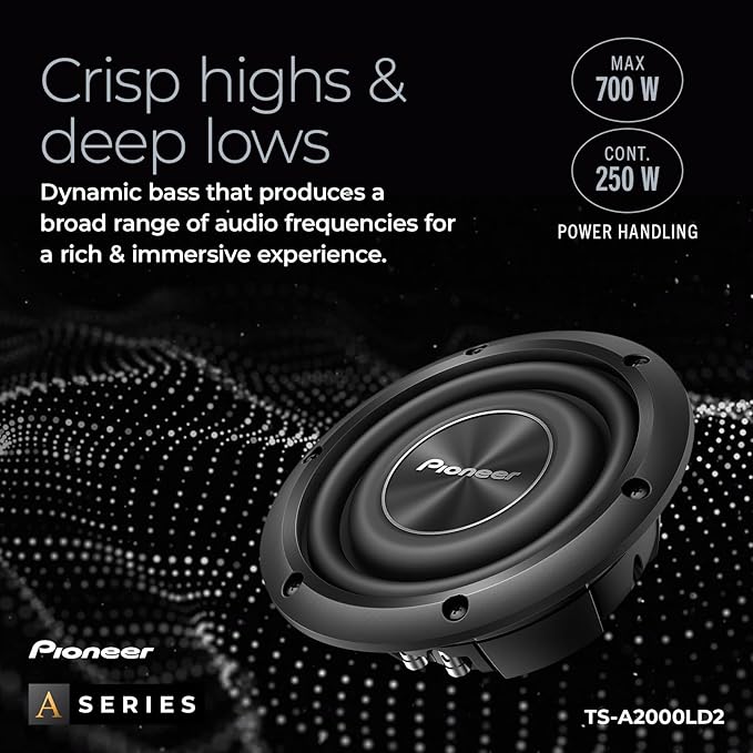 A-Series TS-A2000LD2 8” Subwoofer – 700W Max, Shallow-Mount Design, Deep Bass in Tight Spaces