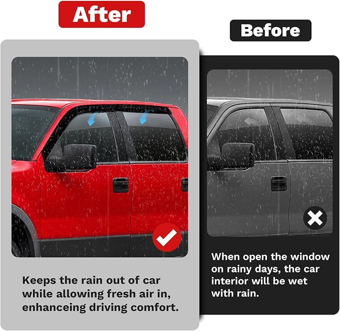 F150 Rain Guards - Window Visors for Ford F-150 SuperCrew 2004-2008, Outside-Mount Tape-On Side Window Wind Deflectors for F-150 Accessories, Vent Visors Shades Rainproof 4PCS